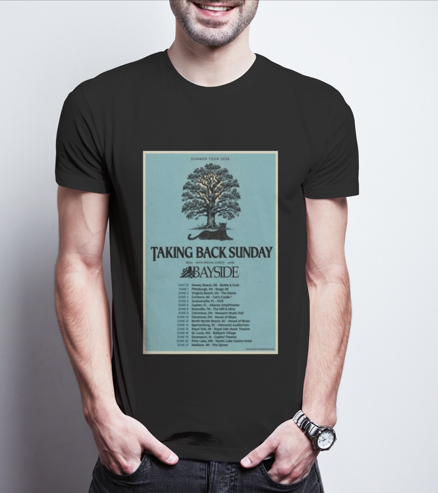 Summer Tour 2026 Taking Back Sunday With Bayside Concert Dates And Locations T-Shirt