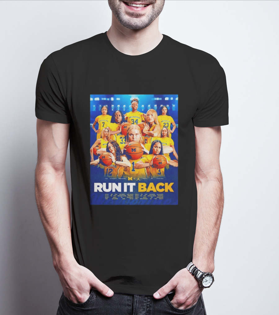 Michigan Wolverines Basketball Team Run It Back Women's Player Squad T-Shirt