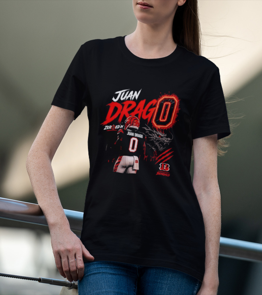 Juan Drago 0 Cincinnati Bengals Dragon Claw Football T-Shirt