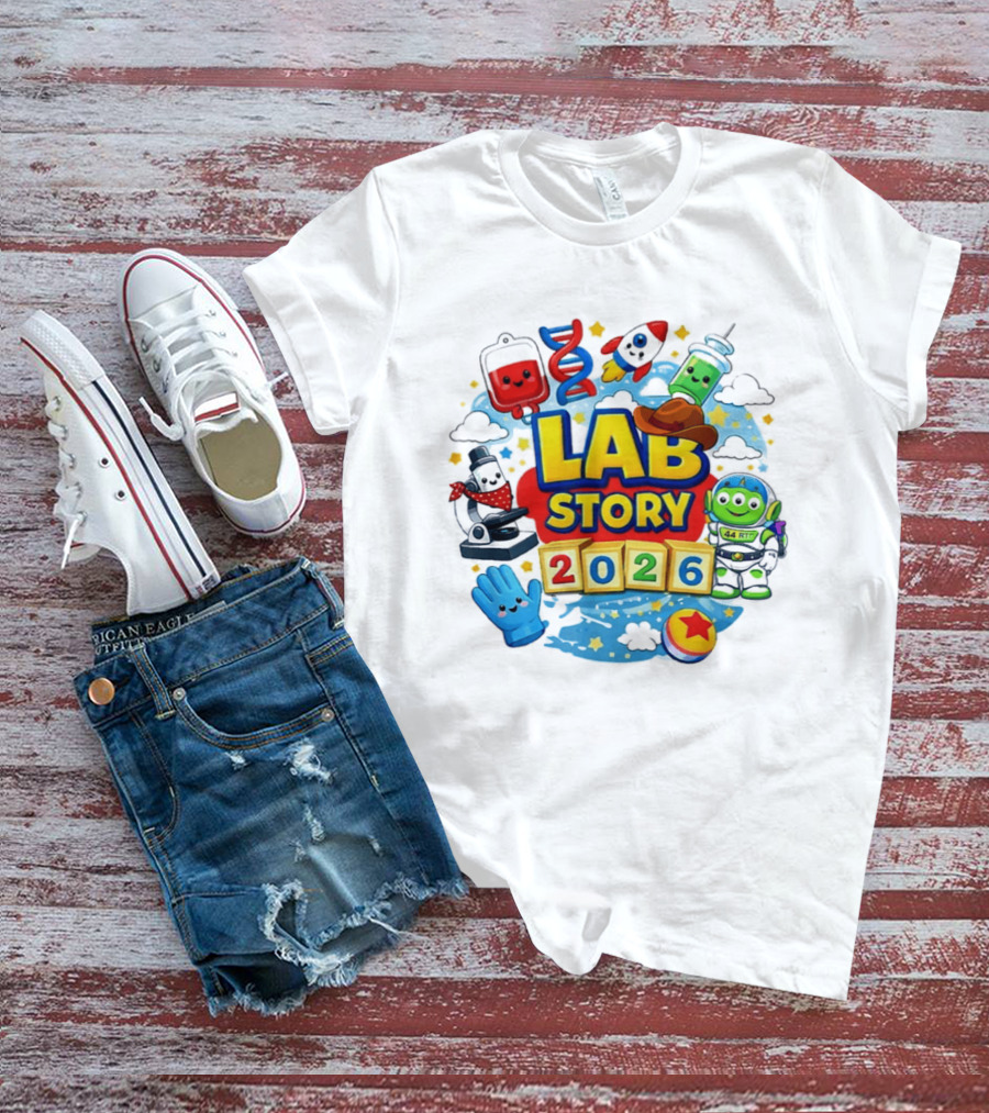 LAB STORY 2026 Cartoon Rocket Alien Science Adventure T-Shirt