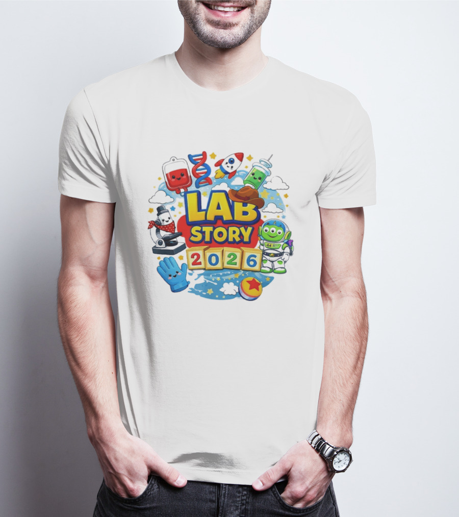LAB STORY 2026 Cartoon Rocket Alien Science Adventure T-Shirt