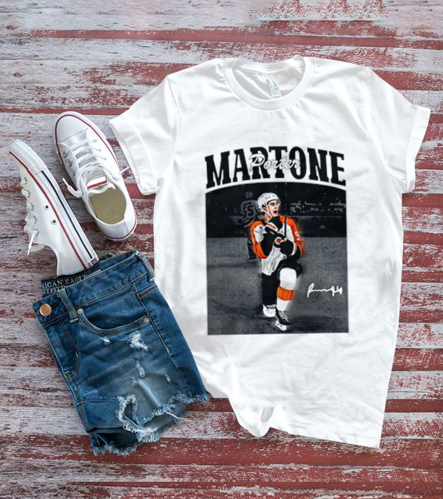 Porter Martone Fly Hockey Celebration With Signature T-Shirt