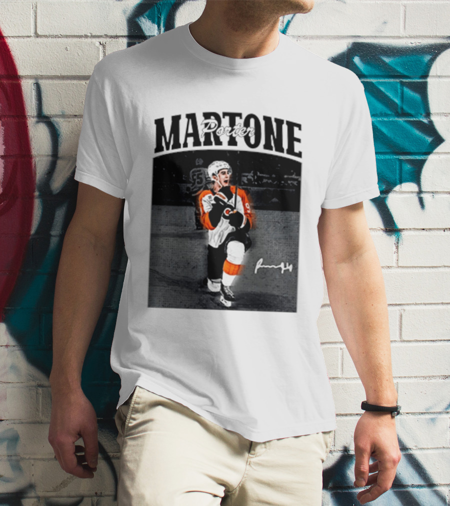 Porter Martone Fly Hockey Celebration With Signature T-Shirt