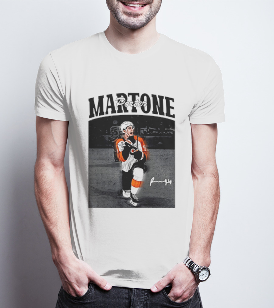 Porter Martone Fly Hockey Celebration With Signature T-Shirt
