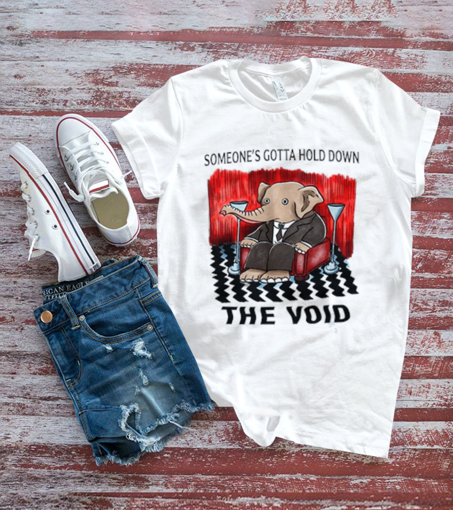 Someone's Gotta Hold Down The Void Elephant In Suit Martini And Red Chair T-Shirt