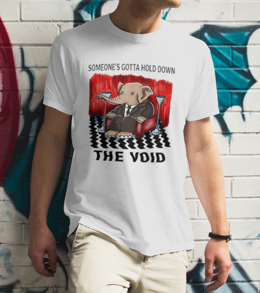 Someone's Gotta Hold Down The Void Elephant In Suit Martini And Red Chair T-Shirt