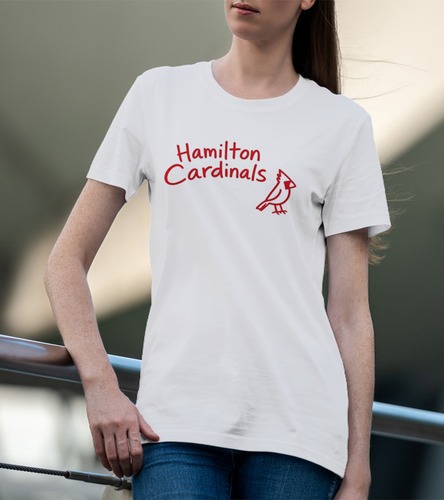 Hamilton Cardinals Red Text With Cardinal Drawing T-Shirt
