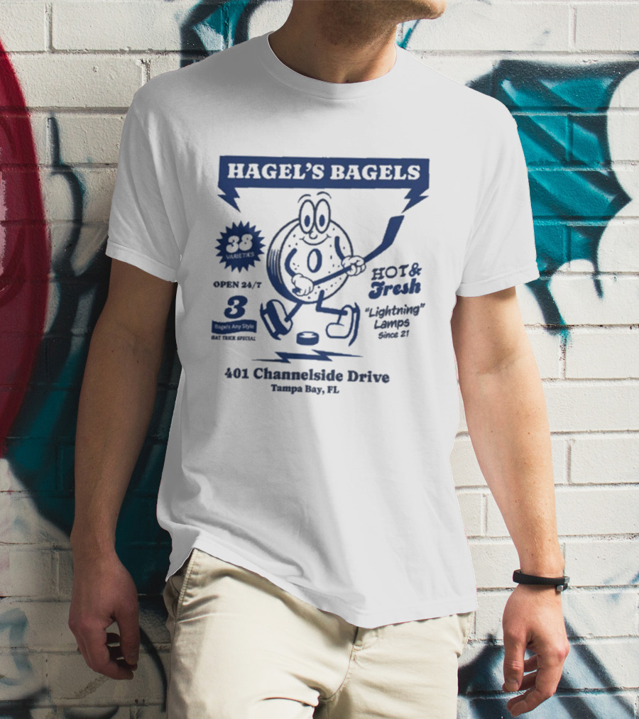 Hagel's Bagels Hockey Tampa Bay Lightning Lauro 401 Channelside Drive T-Shirt