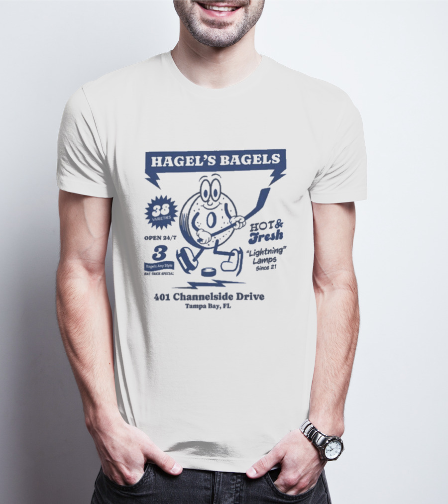 Hagel's Bagels Hockey Tampa Bay Lightning Lauro 401 Channelside Drive T-Shirt