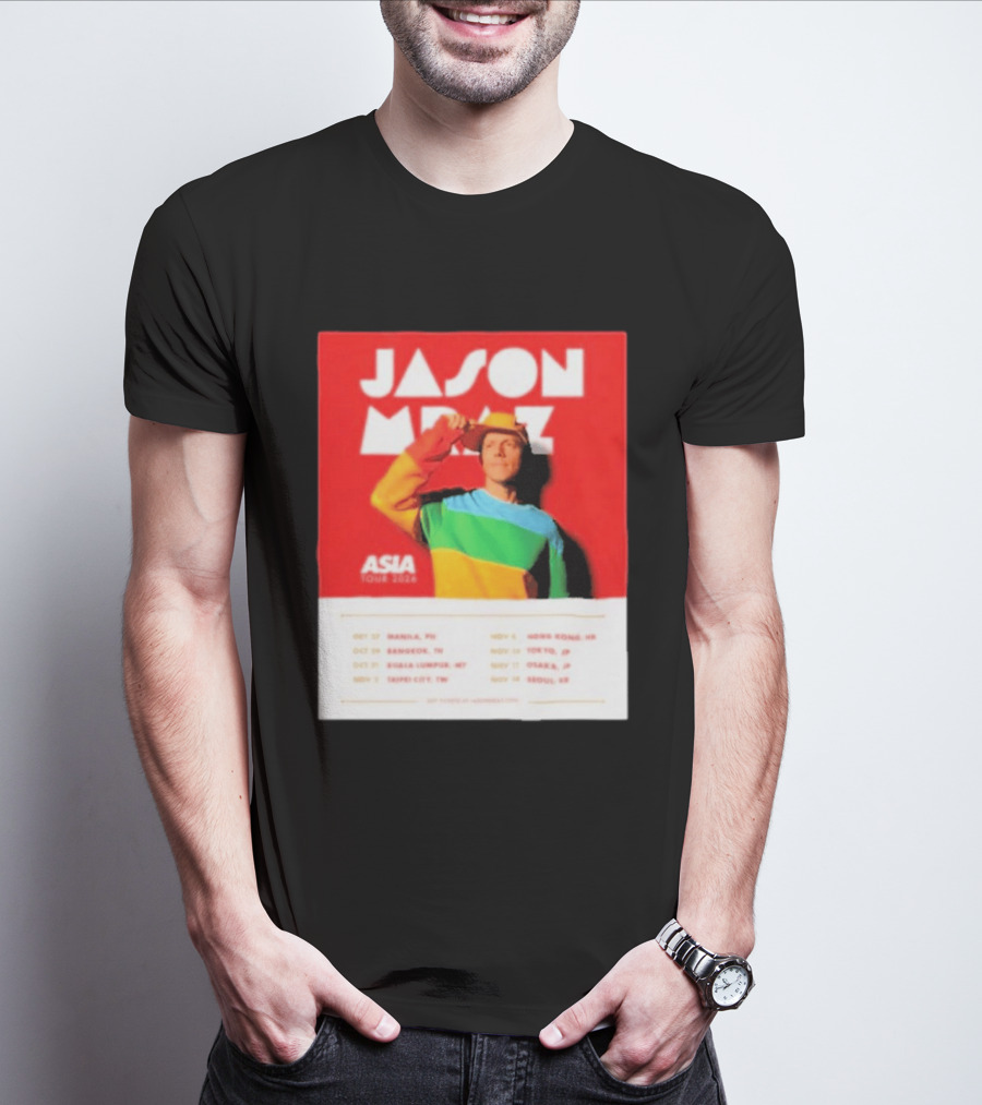 Jason Mraz Asia Tour Manila Bangkok Kuala Lumpur Taipei Hong Kong Tokyo Osaka Seoul 2026 T-Shirt