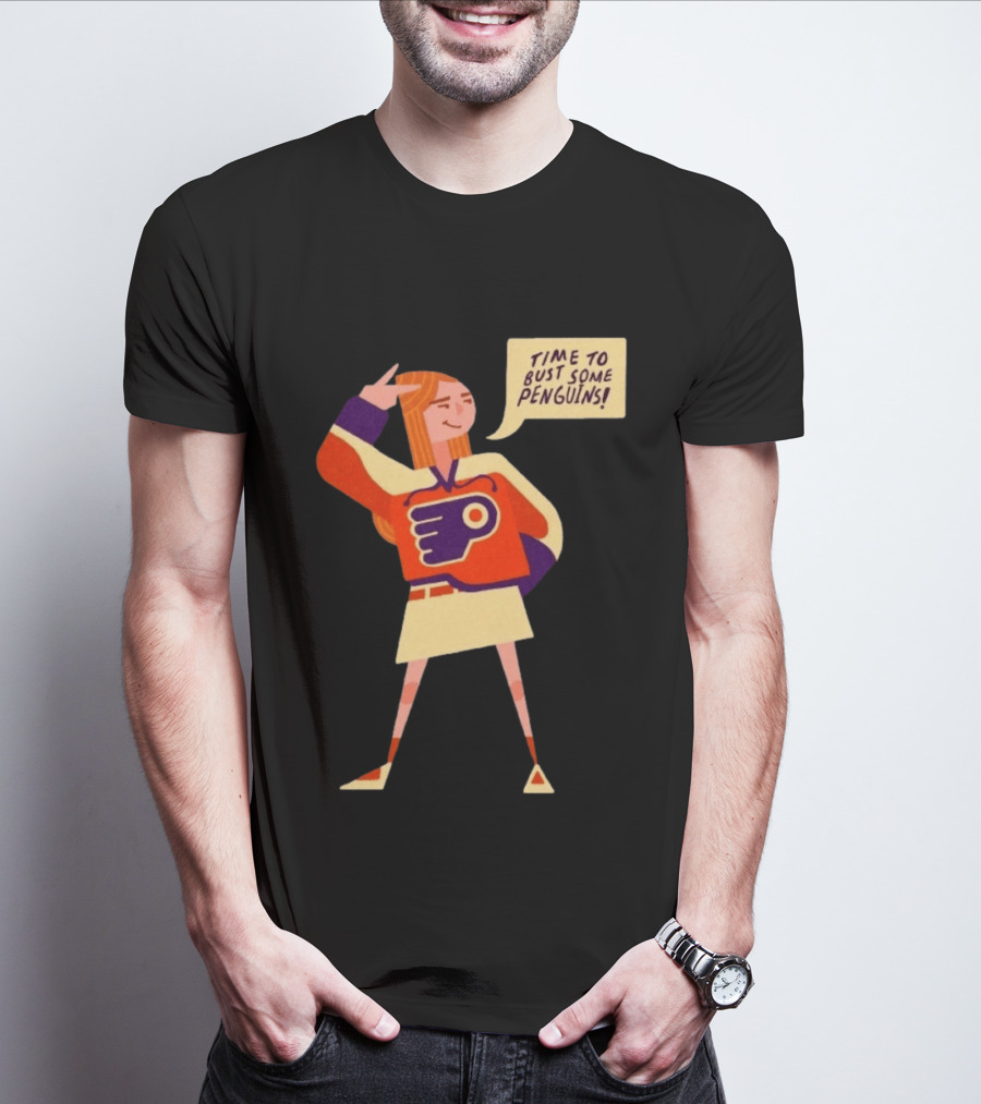 Philadelphia Flyers Time To Bust Some Penguins Retro Cartoon T-Shirt