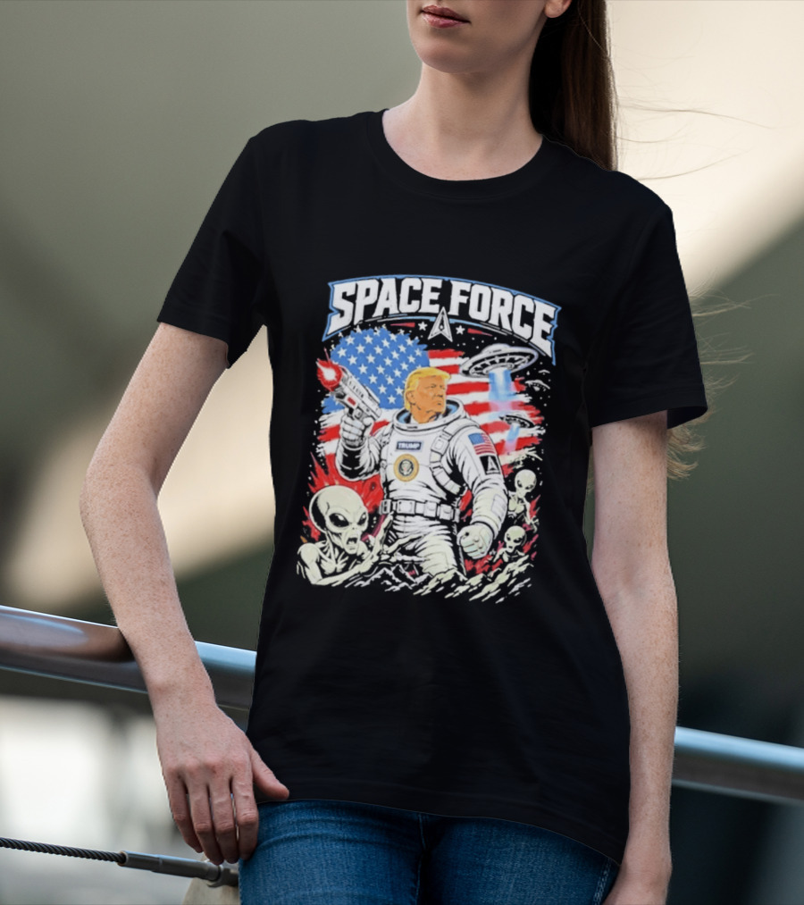 Space Force Trump Alien UFO America Flag Astronaut T-Shirt