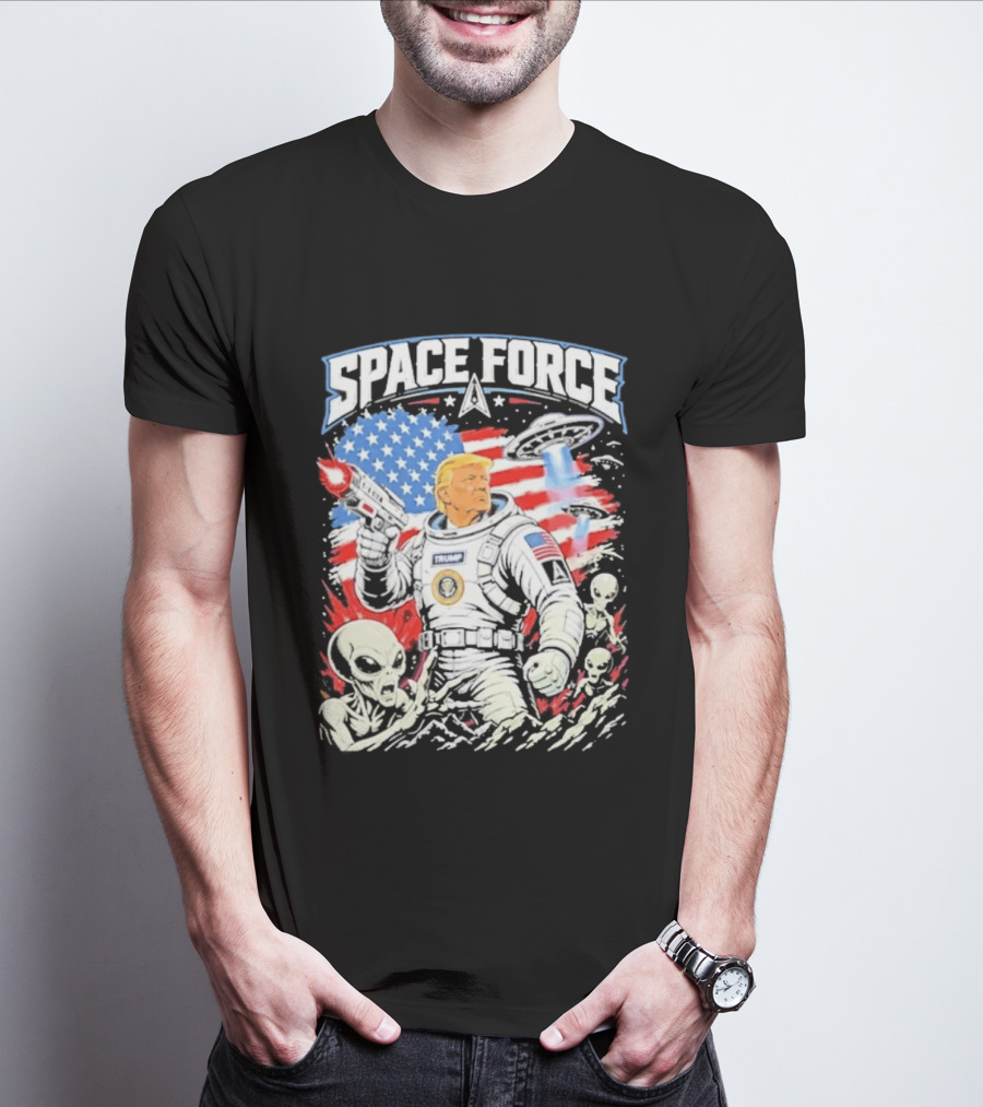 Space Force Trump Alien UFO America Flag Astronaut T-Shirt