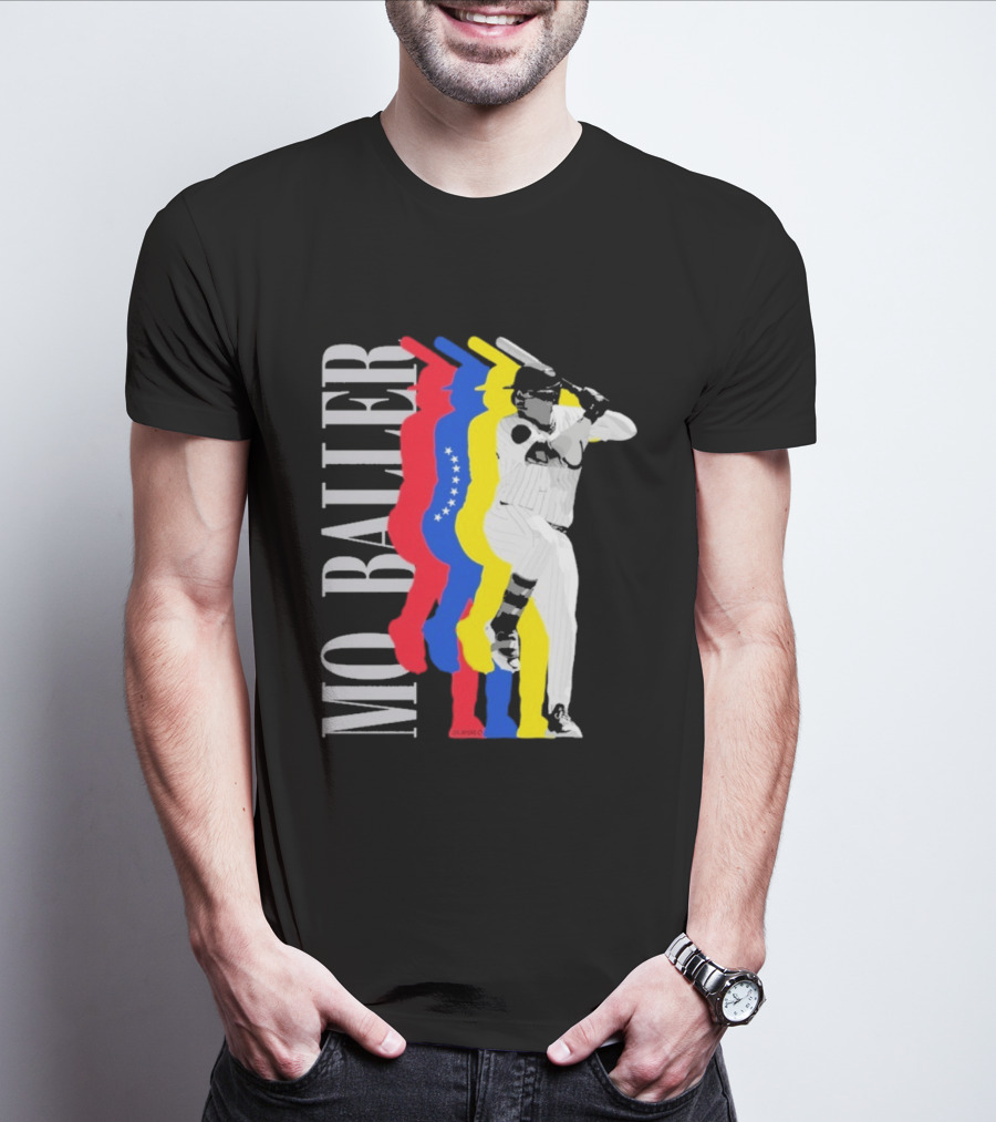Mo Baller Venezuela Flag Baseball Batting Pose T-Shirt