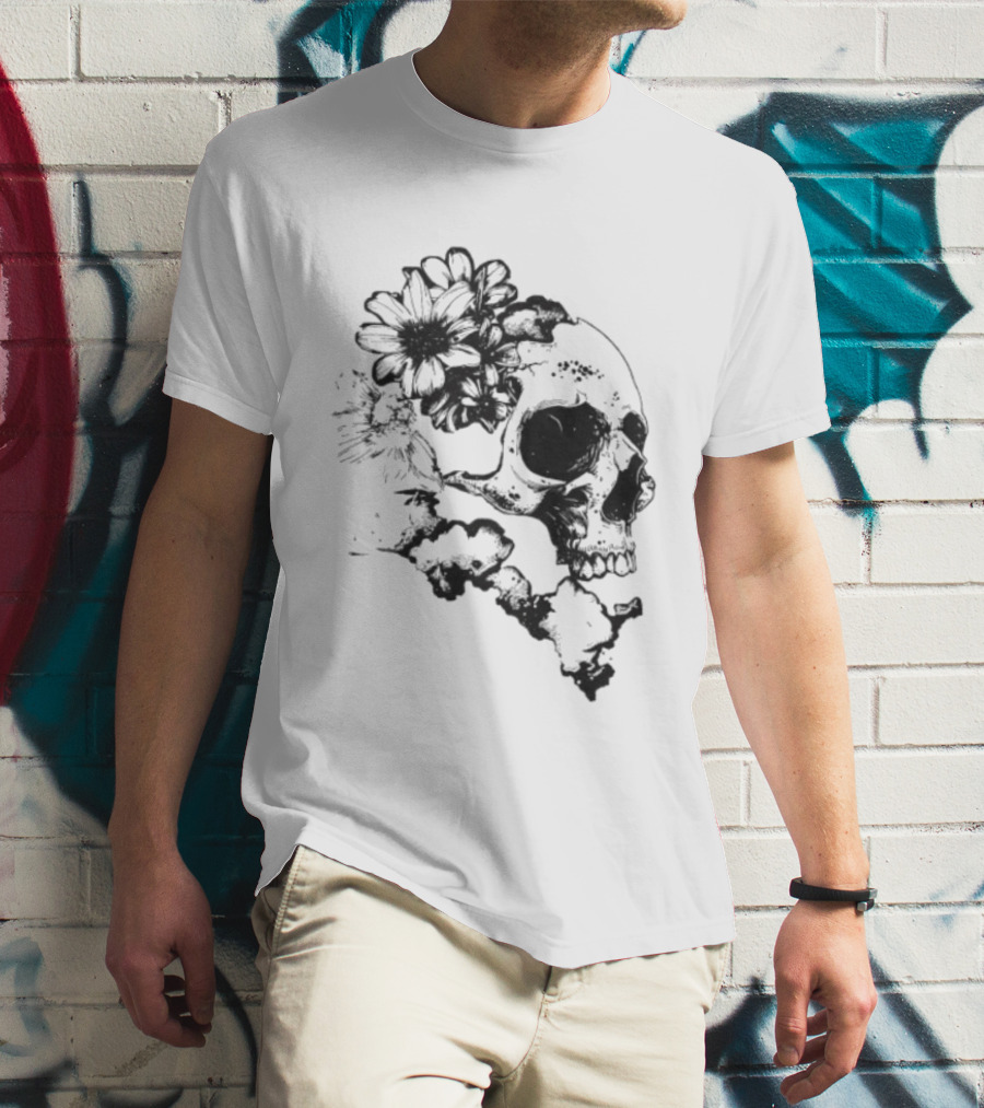 Emery Blooming Skull Watermelon Floral Aesthetic T-Shirt