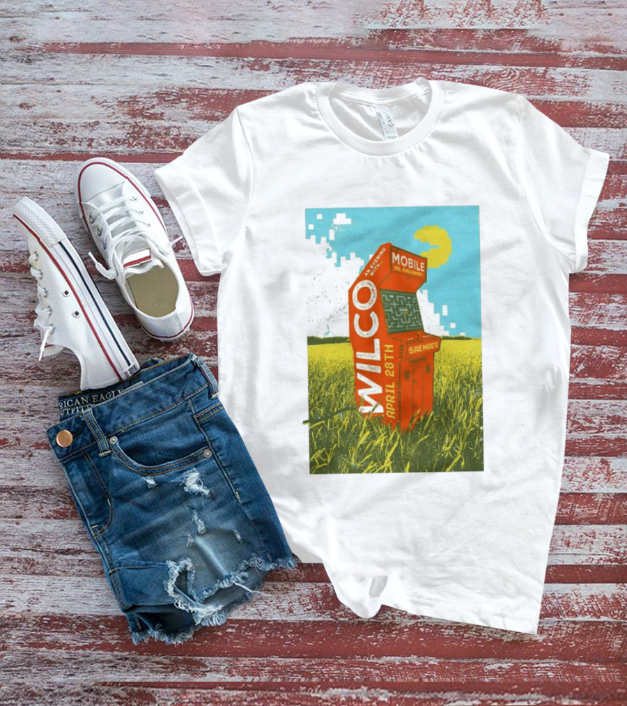 Wilco Saenger Mobile Alabama April 28th Arcade Retro Concert T-Shirt