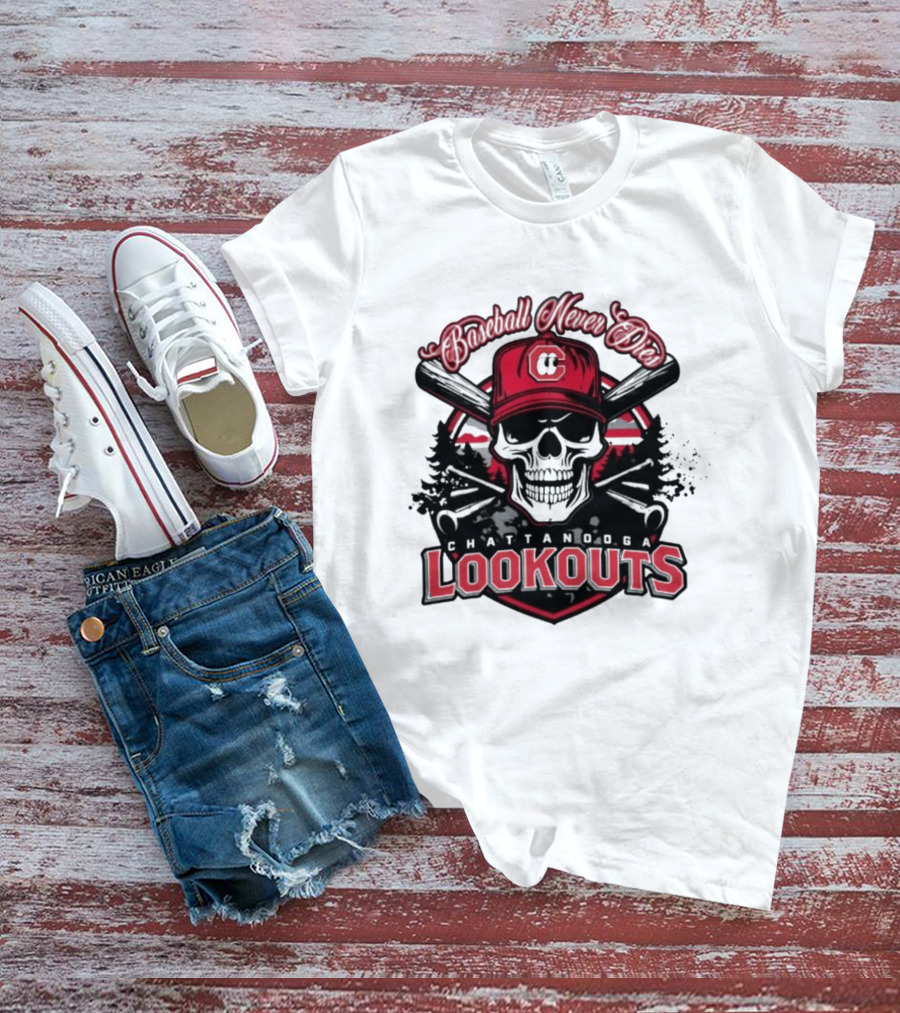 Chattanooga Lookouts Twisted River Skull Bats T-Shirt