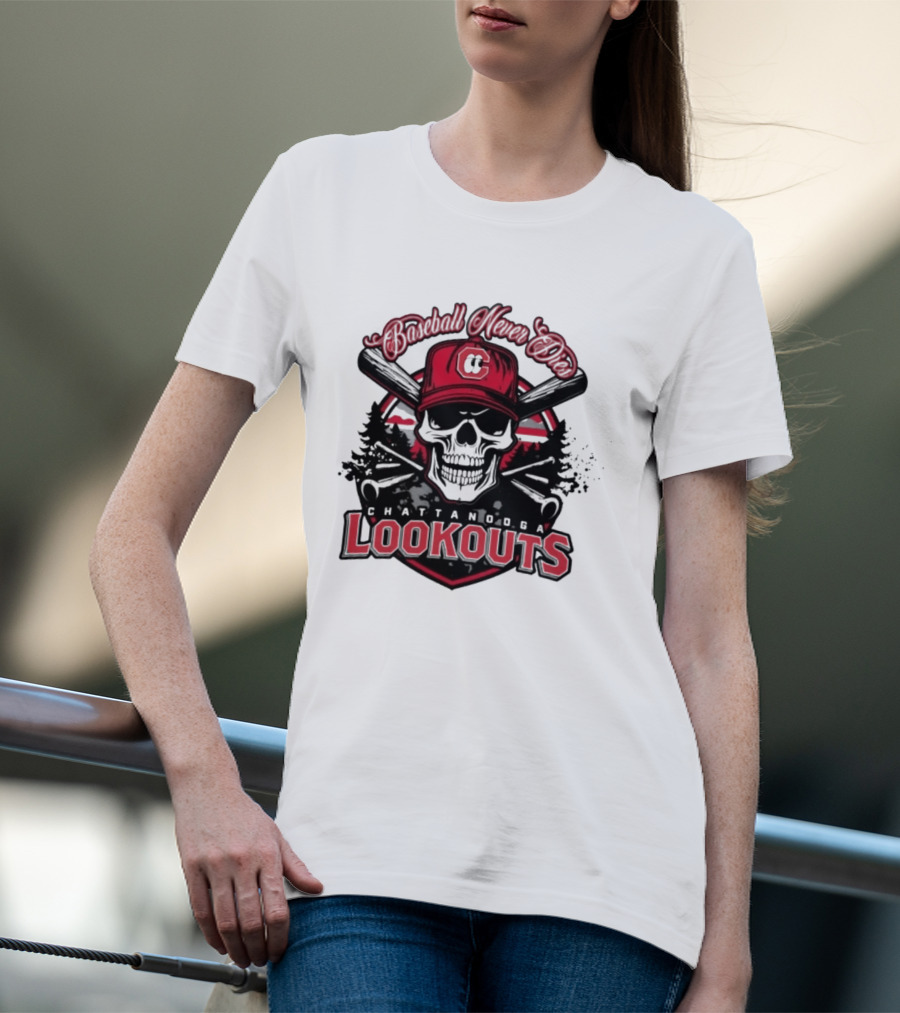 Chattanooga Lookouts Twisted River Skull Bats T-Shirt