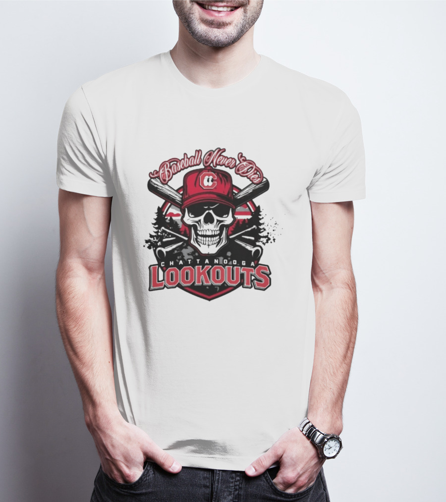 Chattanooga Lookouts Twisted River Skull Bats T-Shirt