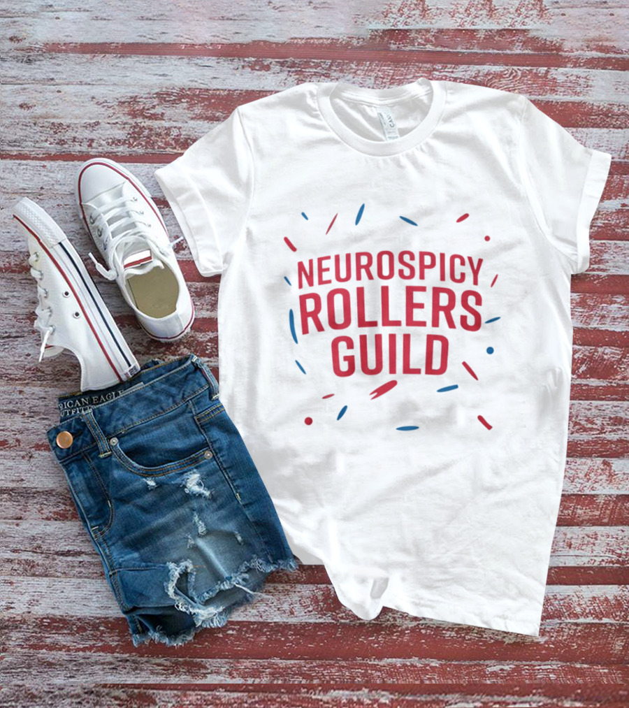 Neurospicy Rollers Guild Colorful Text Design With Red And Blue Accents T-Shirt