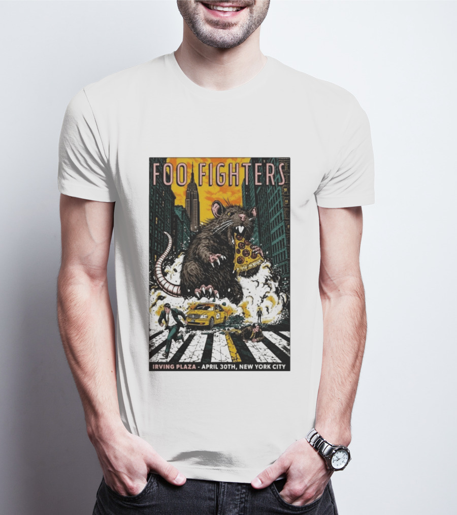 Foo Fighters NYC Irving Plaza April 30 2026 Giant Pizza Rat T-Shirt
