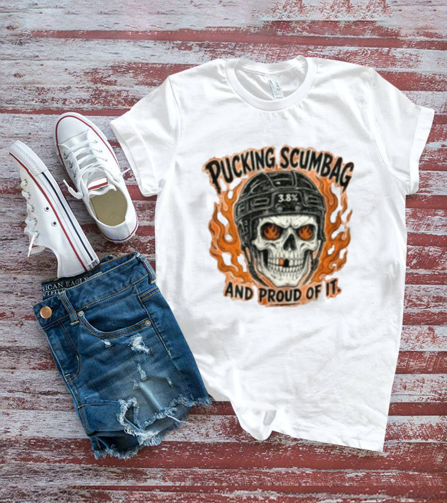Pucking Scumbag Skull Helmet Flames Proud 38% T-Shirt
