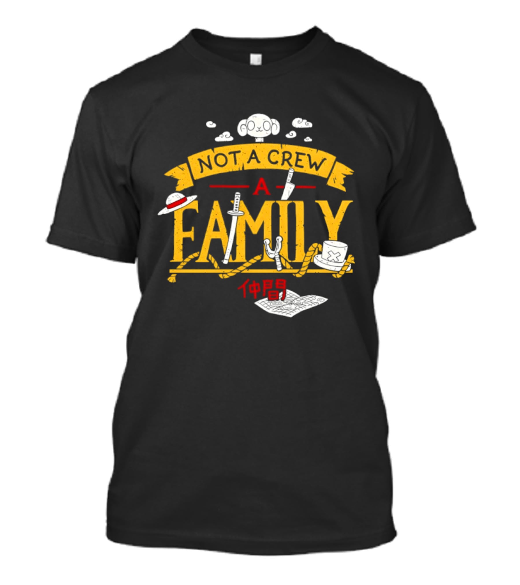 One Piece Not A Crew A Family Straw Hat Japanese Characters T-Shirt
