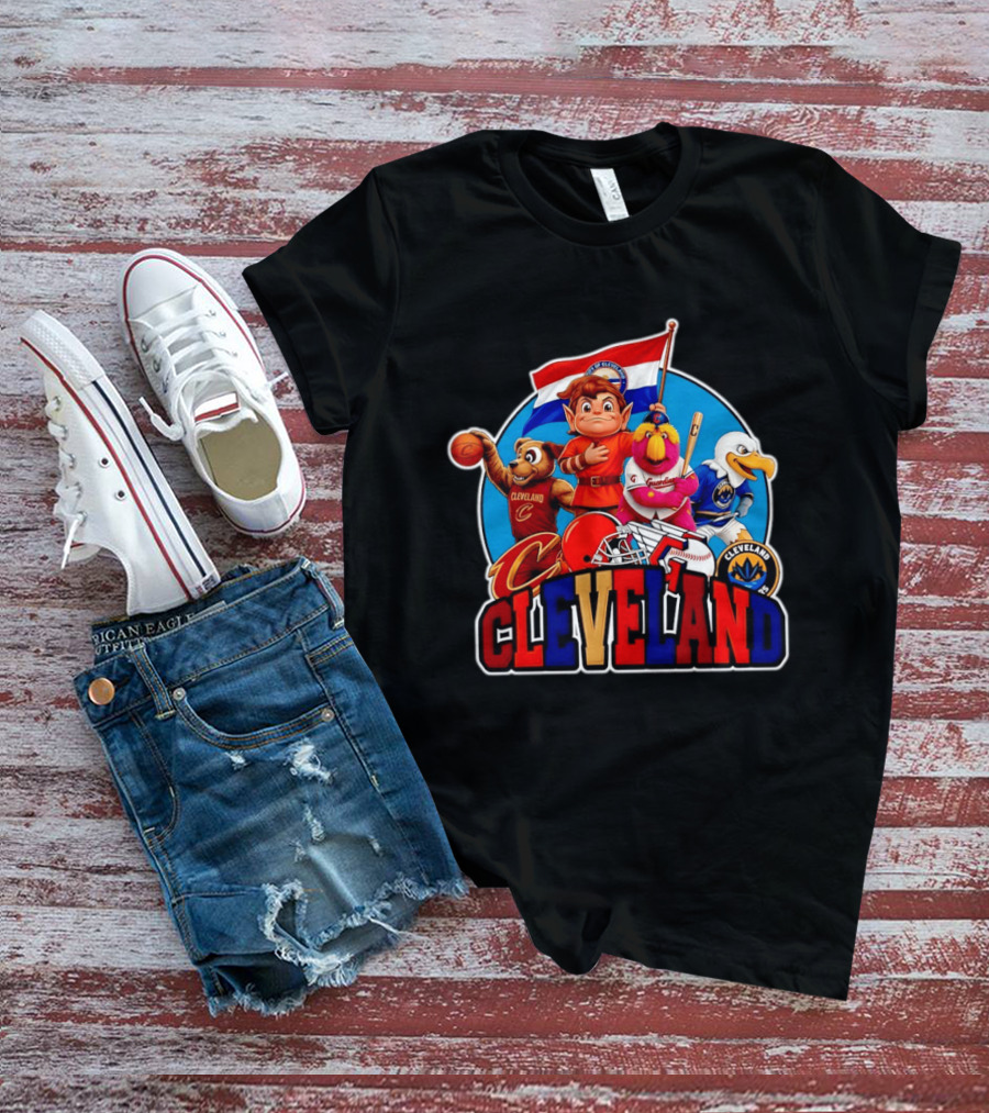 Cleveland City Mascots Cavaliers Guardians Browns Blue Jackets T-Shirt