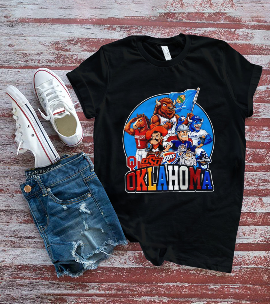 Oklahoma Sooners OSU OKC Thunder Drillers Oilers Mascots Collection T-Shirt