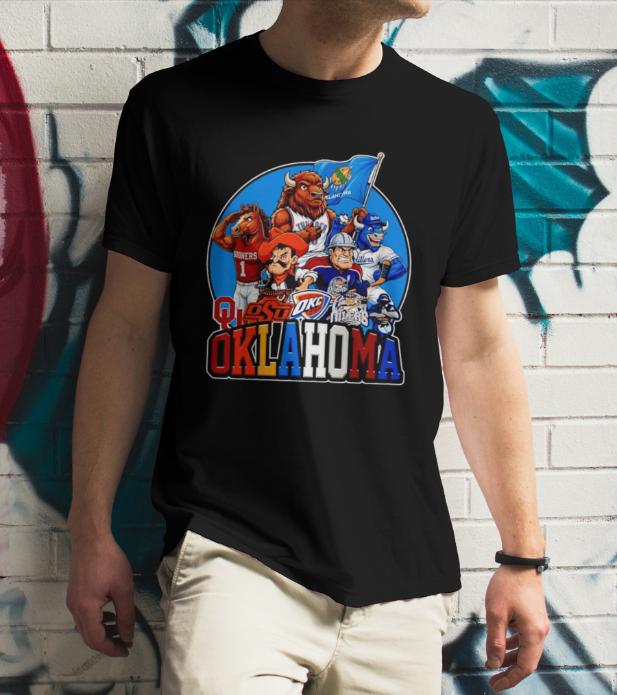Oklahoma Sooners OSU OKC Thunder Drillers Oilers Mascots Collection T-Shirt