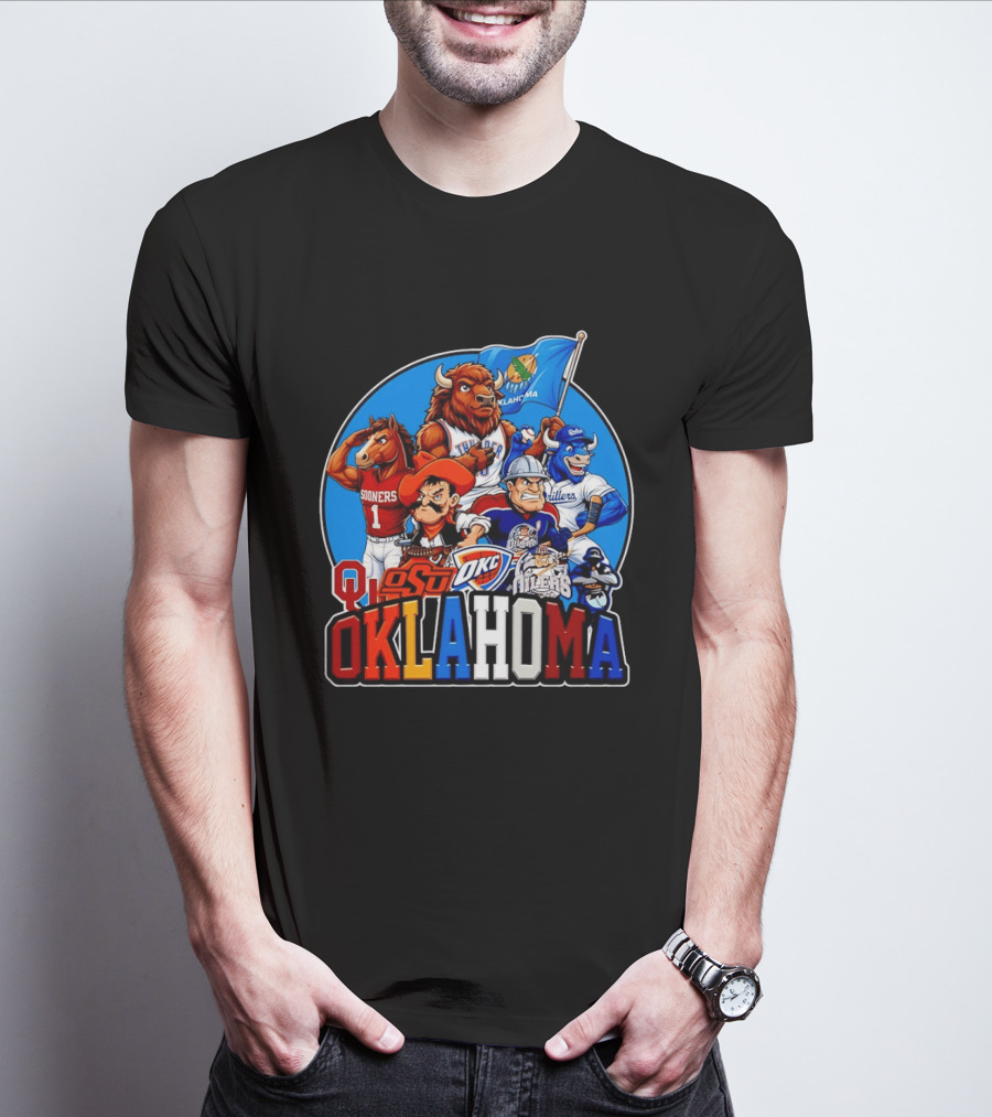 Oklahoma Sooners OSU OKC Thunder Drillers Oilers Mascots Collection T-Shirt