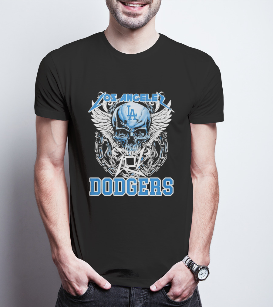 Los Angeles Dodgers Skull Wings And Chains T-Shirt