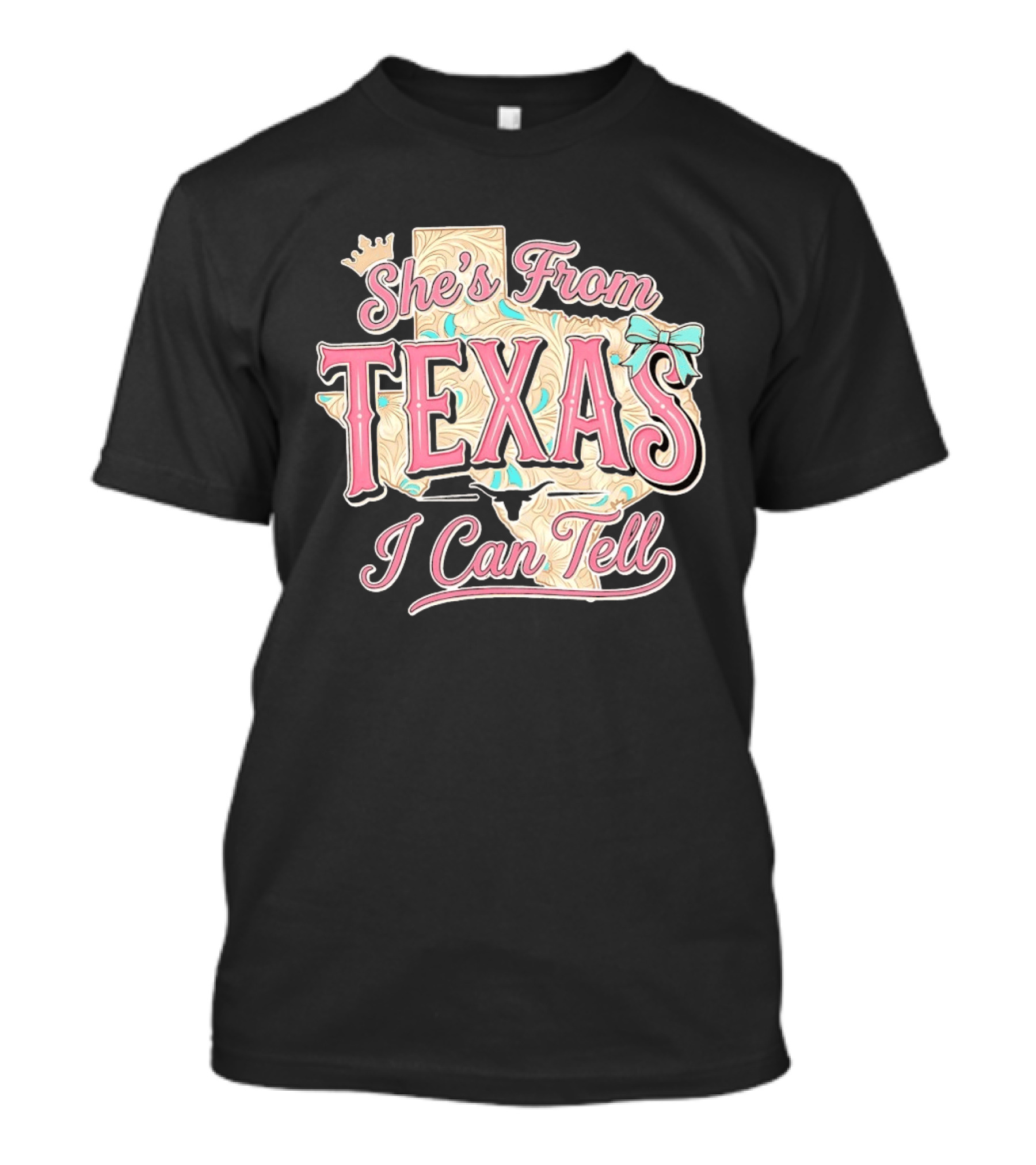 She's From Texas I Can Tell Texas Map Crown Bow T-Shirt
