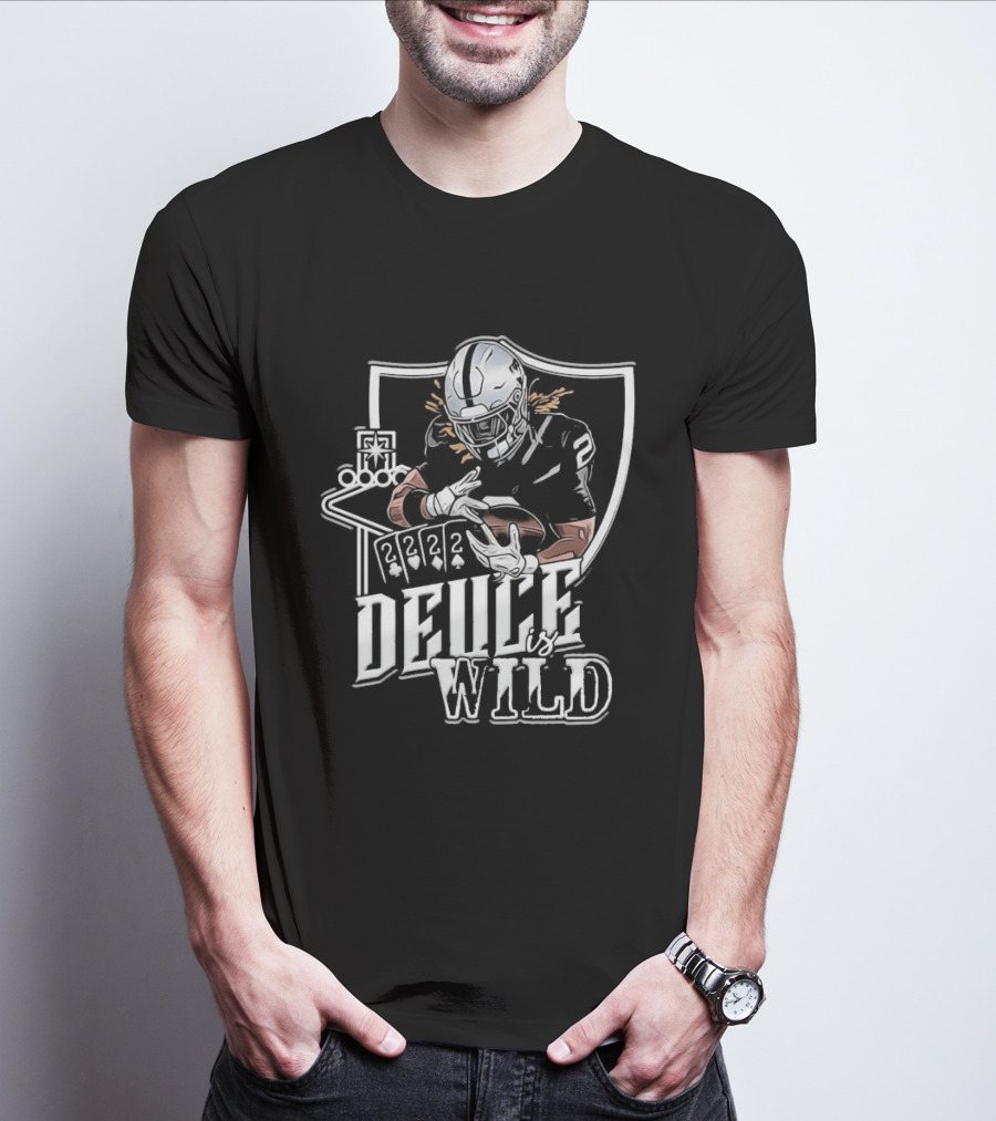 Deuce Is Wild Football Player Silver Helmet Playing Card Shield T-Shirt