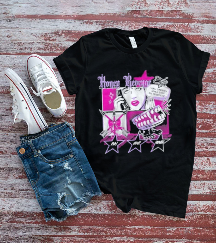 Honey Revenge Comic Style Pink And Black Lips Starburst T-Shirt