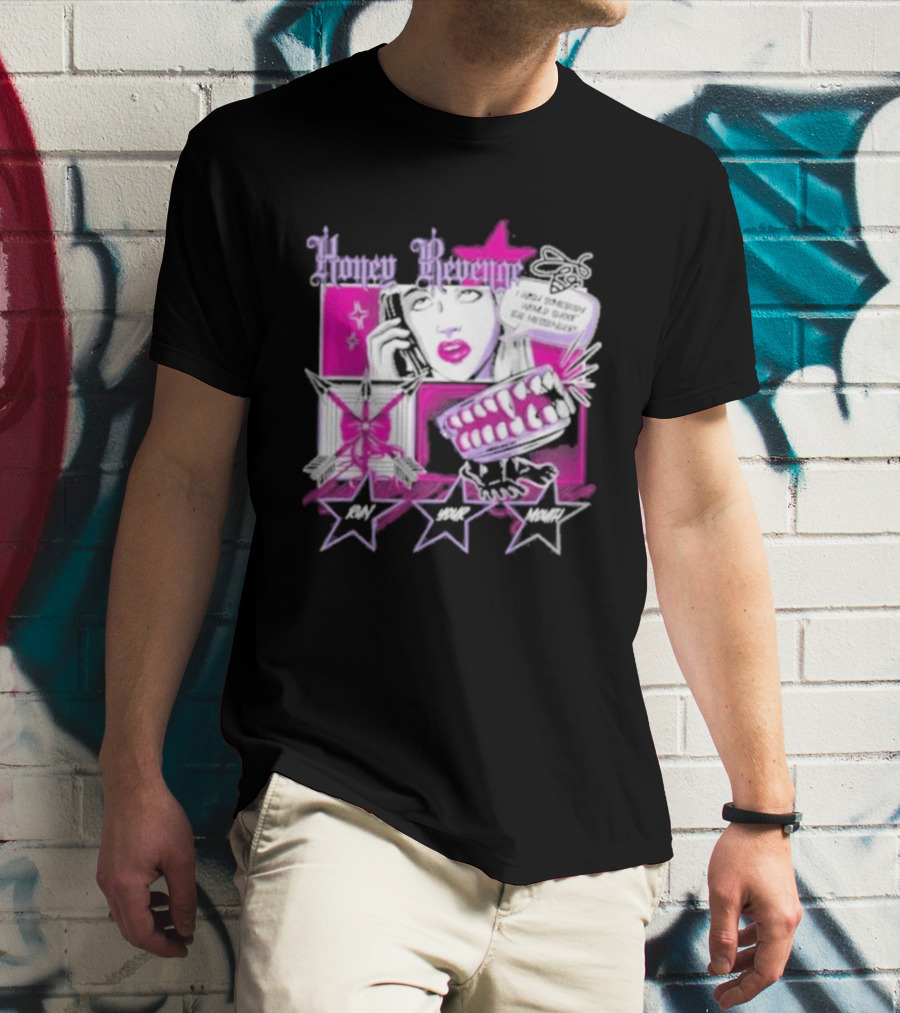 Honey Revenge Comic Style Pink And Black Lips Starburst T-Shirt