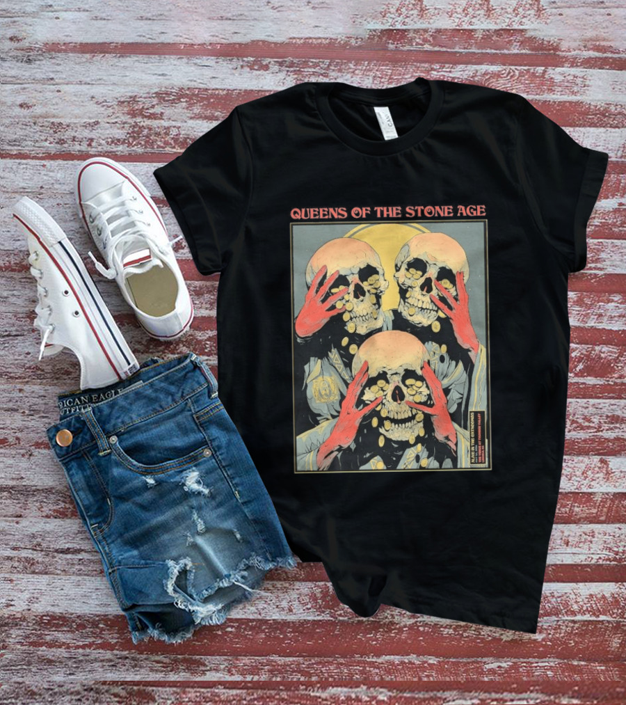 Queens Of The Stone Age Lincoln CA 5.1.2026 Skull Imagery With Coins T-Shirt