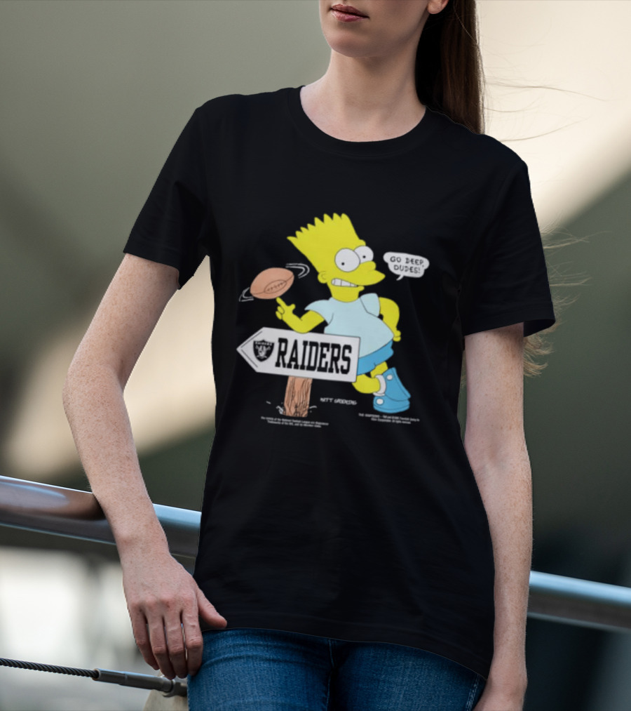 Raiders Bart Simpson Football Spin Near Raiders Sign T-Shirt