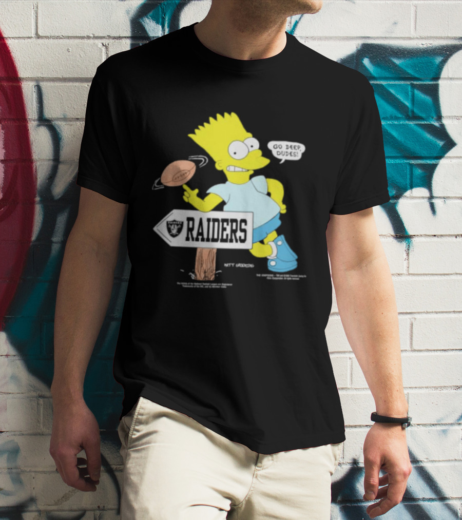 Raiders Bart Simpson Football Spin Near Raiders Sign T-Shirt