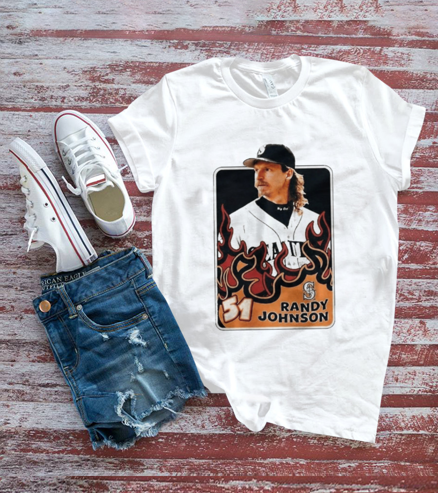 Seattle Mariners Randy Johnson Big Unit 51 MLB Baseball Flames T-Shirt