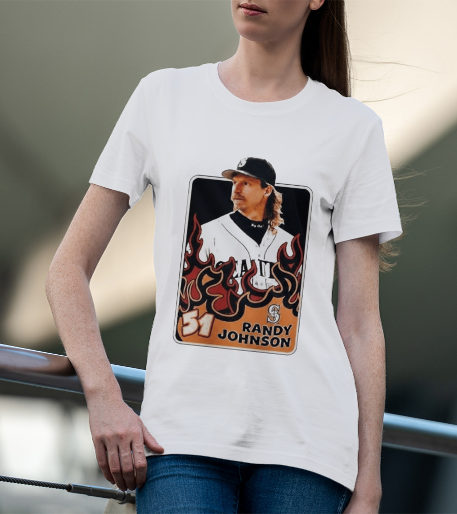 Seattle Mariners Randy Johnson Big Unit 51 MLB Baseball Flames T-Shirt