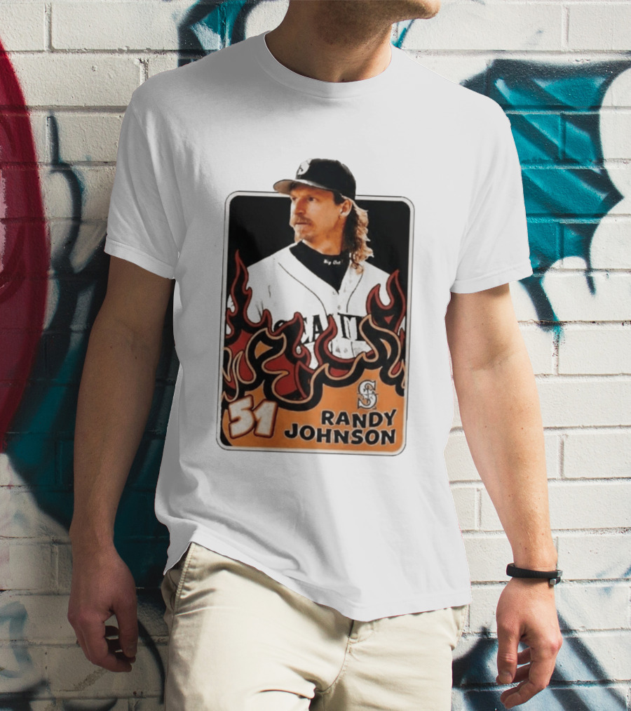 Seattle Mariners Randy Johnson Big Unit 51 MLB Baseball Flames T-Shirt