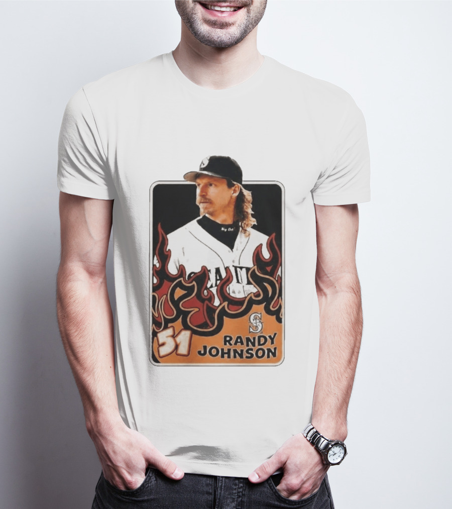 Seattle Mariners Randy Johnson Big Unit 51 MLB Baseball Flames T-Shirt