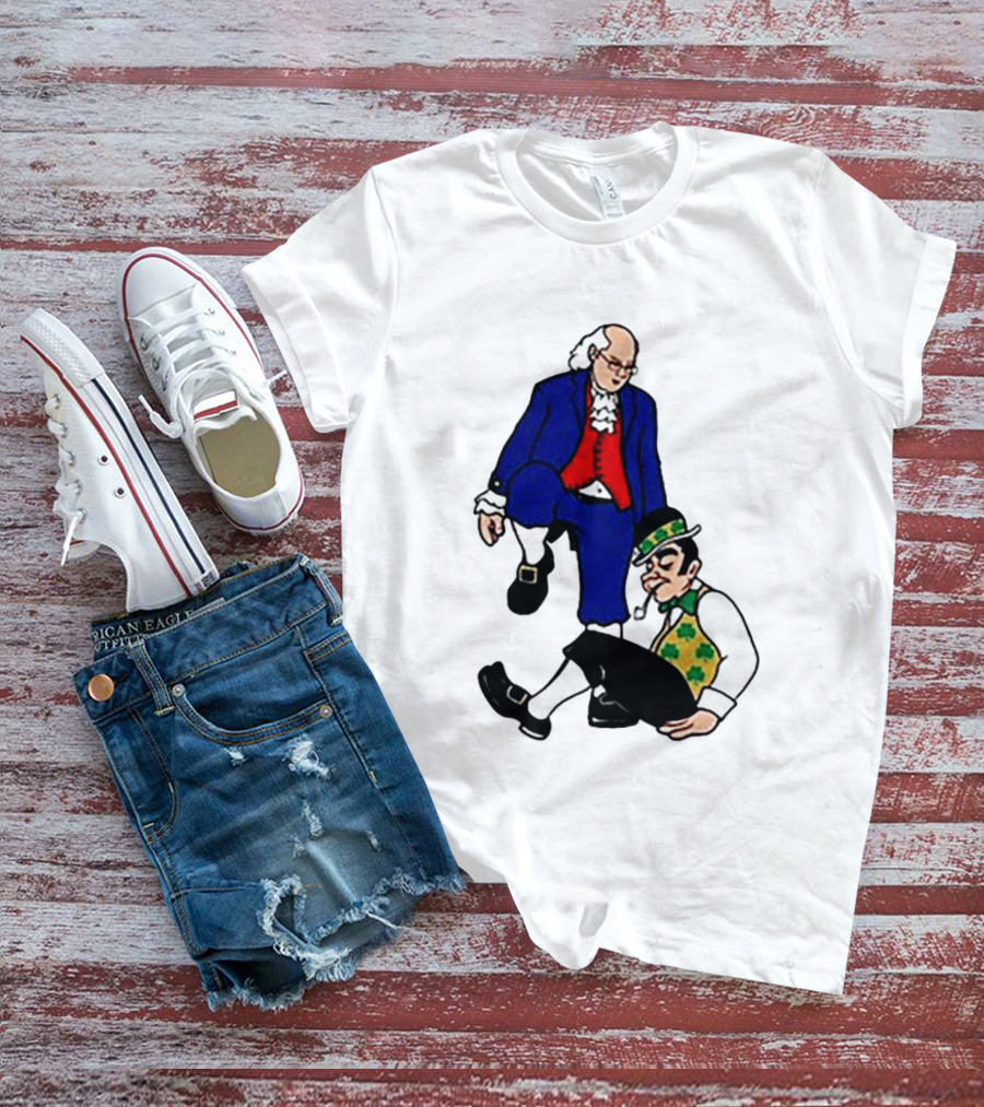 Ben Franklin Stepover Cartoon Colonial Vs Leprechaun T-Shirt