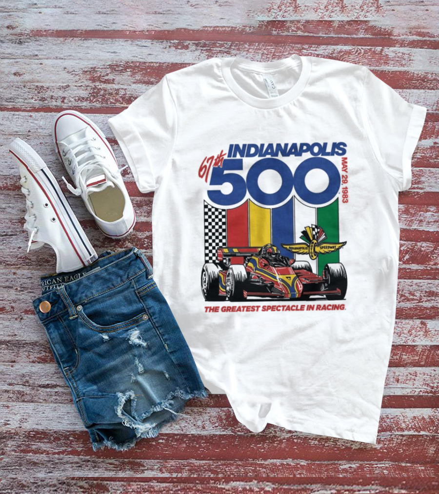 1983 Indianapolis 500 Racing Car With Speedway Wings And American Flag T-Shirt