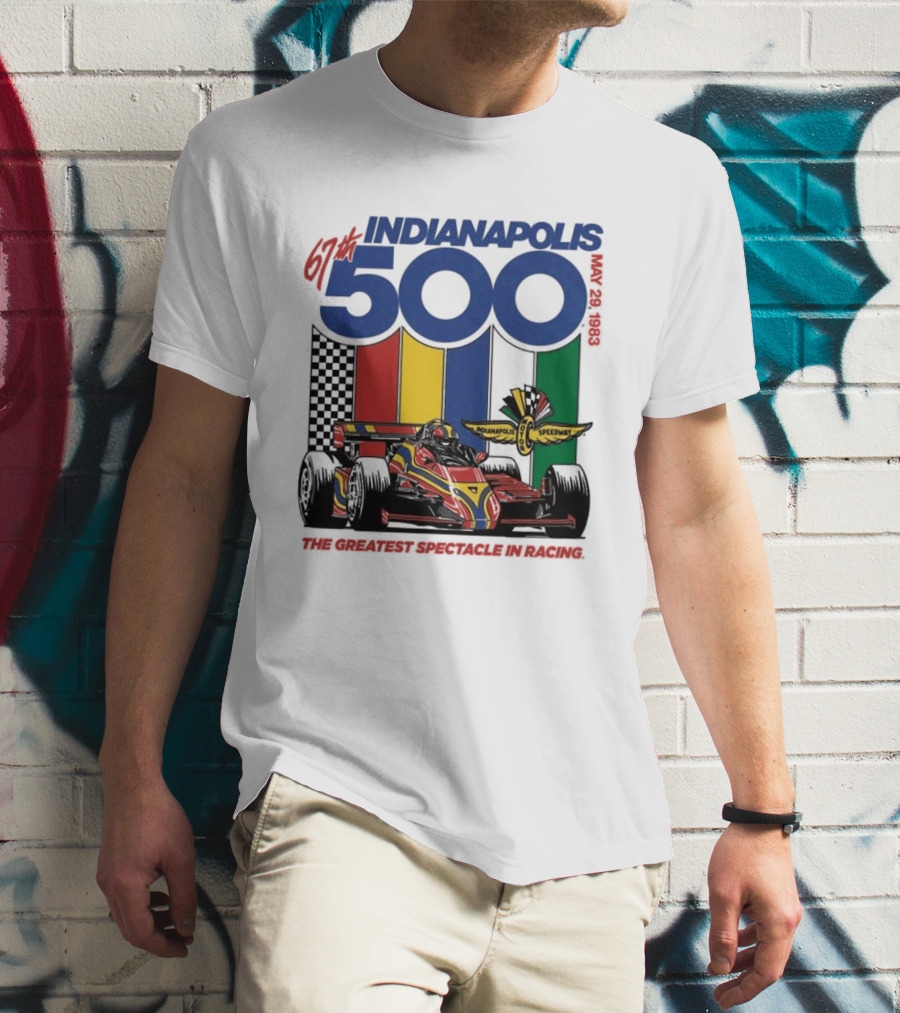 1983 Indianapolis 500 Racing Car With Speedway Wings And American Flag T-Shirt