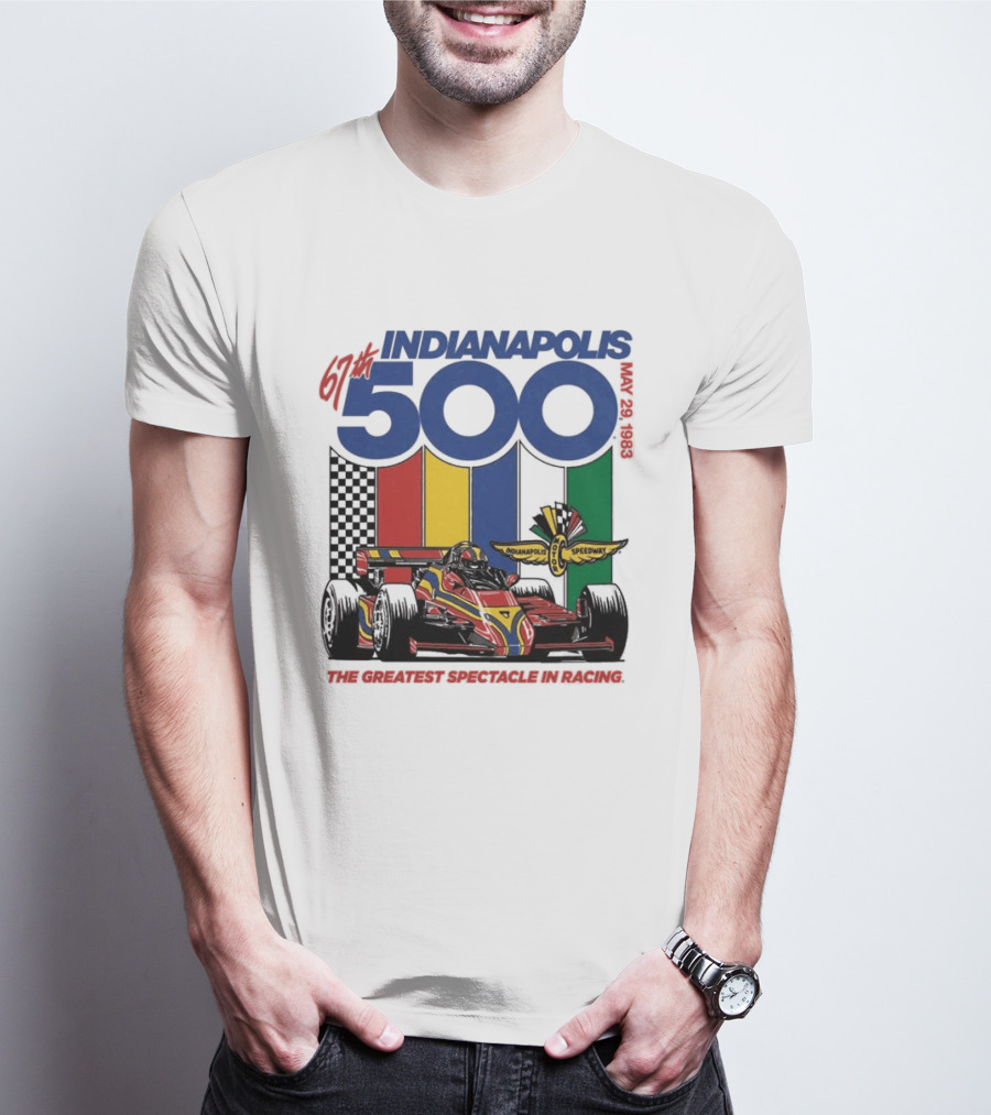1983 Indianapolis 500 Racing Car With Speedway Wings And American Flag T-Shirt