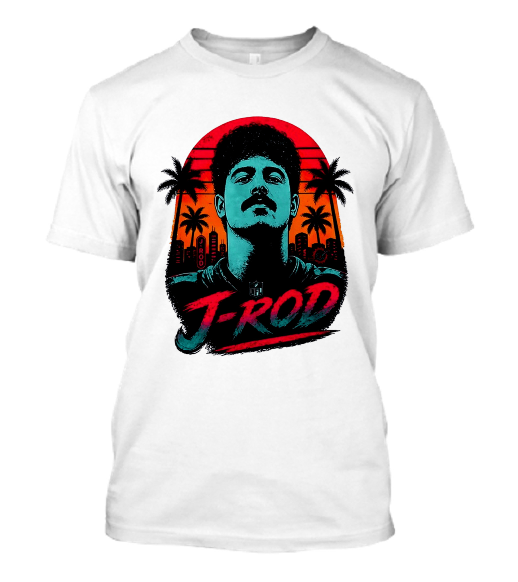 J Rod Retro Sunset Vibes With NFL And Palm Trees T-Shirt