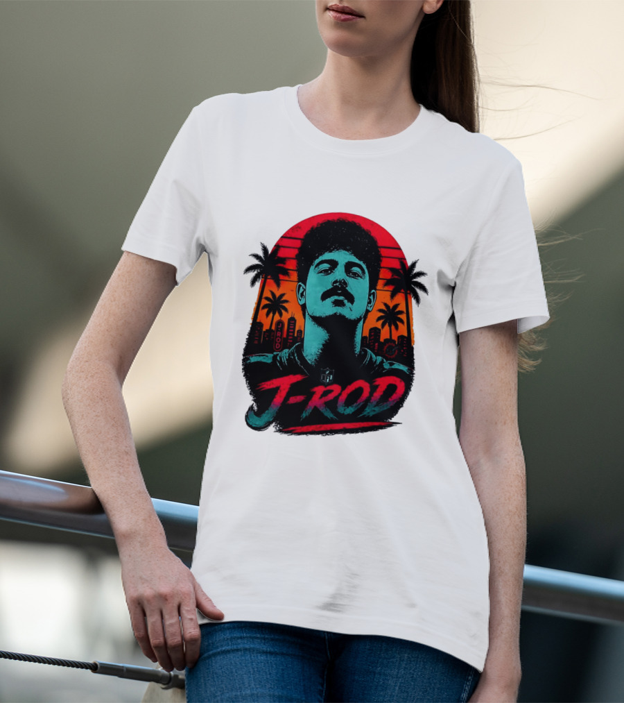 J Rod Retro Sunset Vibes With NFL And Palm Trees T-Shirt