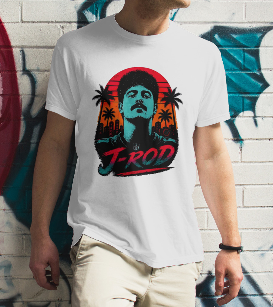 J Rod Retro Sunset Vibes With NFL And Palm Trees T-Shirt